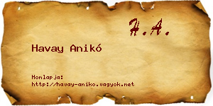 Havay Anikó névjegykártya